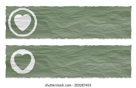 set of two banners with crumpled paper and heart