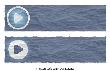 set of two banners with crumpled paper and play symbol