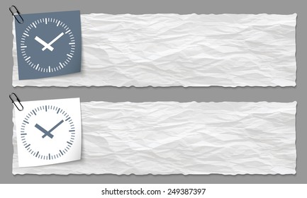 set of two banners with crumpled paper and watches