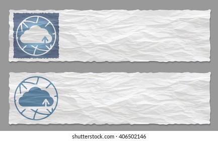 Set of two banners with crumpled paper and cloud symbol