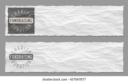Set of two banners with crumpled paper and the theme of charity