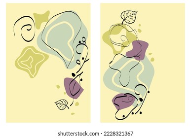 Set of two banners depicting plants and blots. Vector flat and minimalist illustration, isolated
