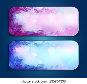 Set of Two Banners with Fabulous Blue and Purple Leaves