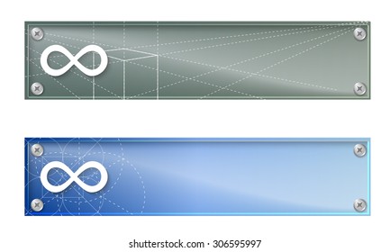 Set of two banners with infinity symbol and glass panel