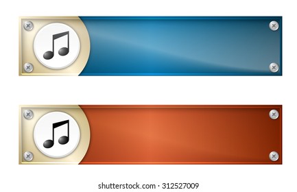 Set of two banners with music symbol and glass panel