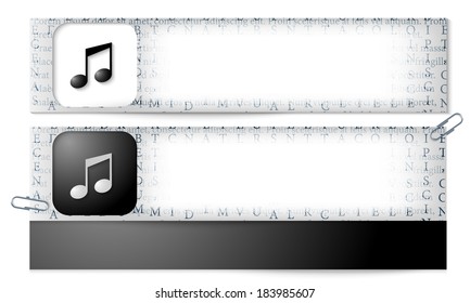 set of two banners with the texture of the letters and music icon