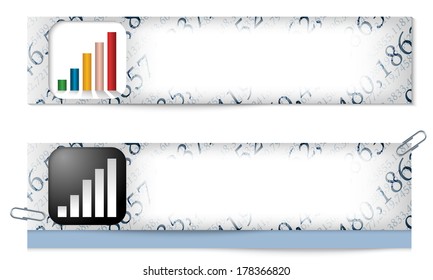 set of two banners with the texture of the numbers and graph