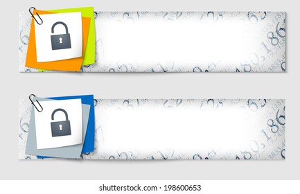 set of two banners with the texture of the numbers and padlock