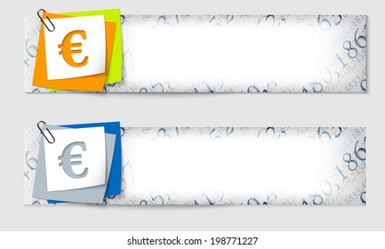 set of two banners with the texture of the numbers and euro symbol