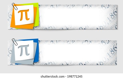 set of two banners with the texture of the numbers and pi symbol