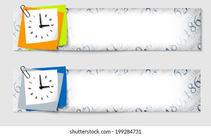set of two banners with the texture of the numbers and clock