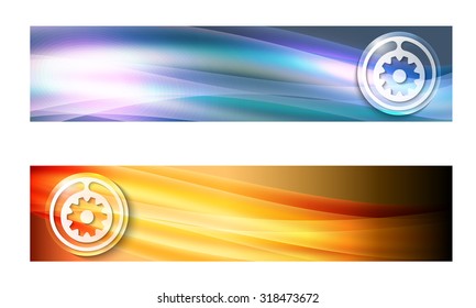Set of two banners with waves and cogwheels