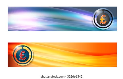 Set of two banners with waves and pound sterling symbol