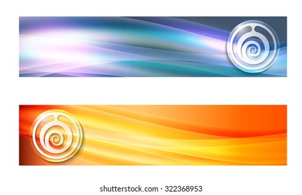Set of two banners with waves and spiral symbol