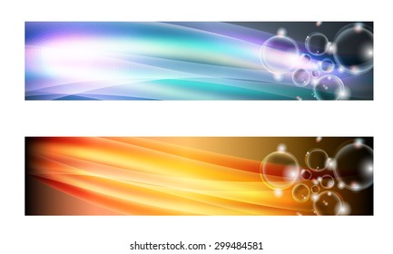 Set of two banners with waves and transparent bubbles