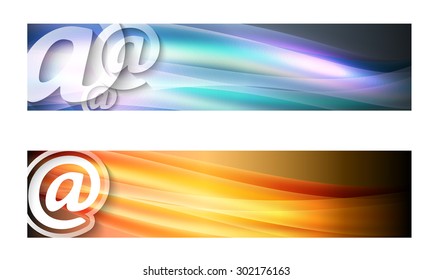 Set of two banners with waves and transparent email symbol