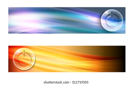Set of two banners with waves and transparent power button