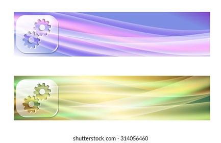 Set of two banners with waves and transparent cogwheels