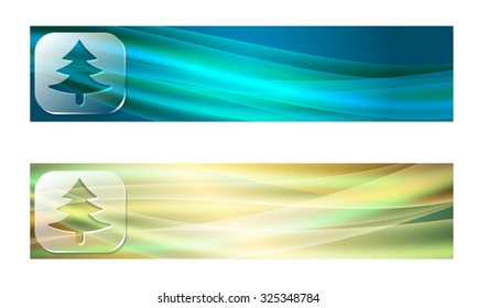 Set of two banners with waves and transparent tree symbol