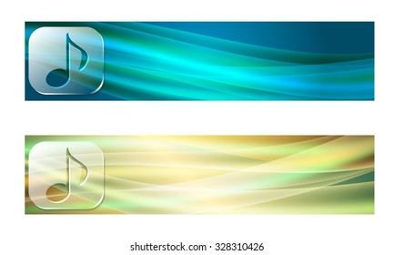 Set of two banners with waves and transparent music symbol