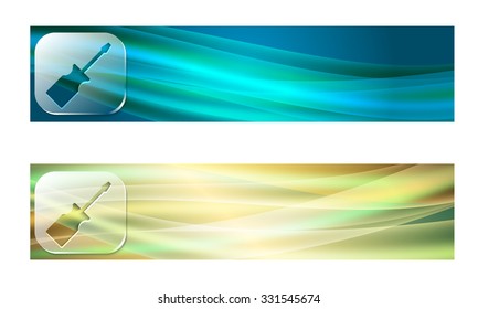 Set of two banners with waves and transparent screwdriver
