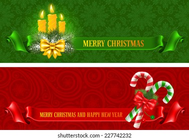 Set of two beautiful horizontal christmas flyers. Vector illustration.