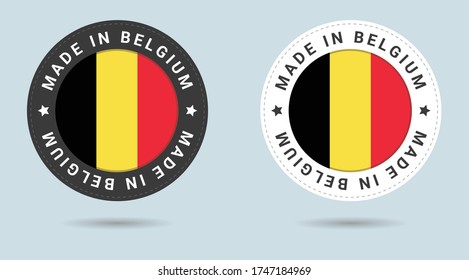 Set of two Belgian stickers. Made in Belgium. Simple icons with flags.