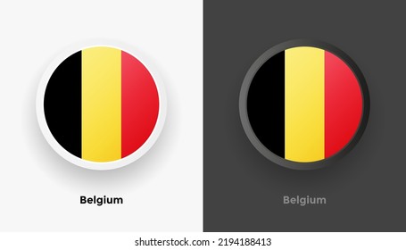 Set of two Belgium flag buttons in black and white background. Abstract shiny metallic rounded buttons with national country flag