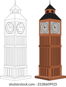 Conjunto de dois big ben com e sem cores Viagem e turismo Londres big ben torre relógio Reino Unido. Parlamento quadrado Londres.