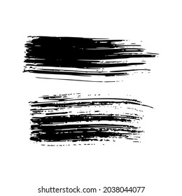 Conjunto de dos pinceladas negras. manchas de tinta dibujadas a mano aisladas sobre fondo blanco. Ilustración del vector