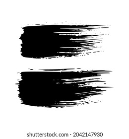 Set of two black brush strokes. Hand drawn ink spots isolated on white background. Vector illustration