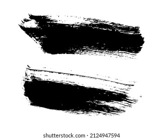 Set of two black brush strokes. Hand drawn ink spots isolated on white background. Vector illustration