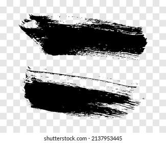 Conjunto de dos pinceladas negras. Manos trazadas de tinta aisladas sobre fondo transparente. Ilustración del vector