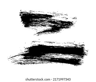 Set of two black brush strokes. Hand drawn ink spots isolated on white background. Vector illustration