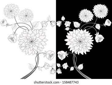 Set of two black and white banners with flowers