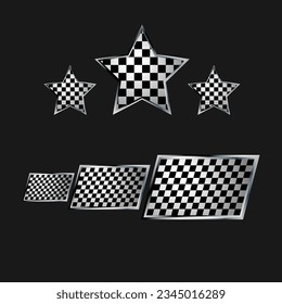 Set of two black and white different sport flags silhouettes. Wave simple start and finish flag patterns