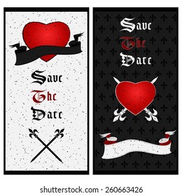 set of two black and white Gothic banners