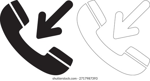 A set of two black and white icons featuring a phone with arrows, isolated on white background