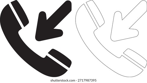 Un conjunto de dos iconos en blanco y negro con un teléfono y un sobre con flechas, sobre un fondo blanco puro