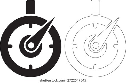 Um conjunto de dois ícones pretos e brancos com uma bússola em estilos sólidos e de contorno em um fundo branco