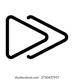 Eine Gruppe von zwei schwarz-weißen Mediensteuerelementsymbolen. Das Design verfügt über einen Standard-Vorwärtspfeil und einen Schnellvorwärtspfeil mit einer vertikalen Linie, die Wiedergabesteuerung, Geschwindigkeit und Navigation in Multimedia-Schnittstellen symbolisiert.