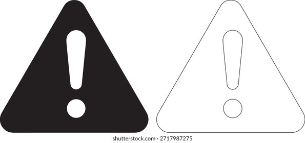 Un conjunto de dos signos de advertencia en blanco y negro con signos de exclamación sobre un fondo blanco limpio, ideal para símbolos de precaución