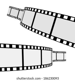 Set of two blank cinema film strip frames with different shape curve and empty space for your movie photograph and picture. EPS 10 vector illustration isolated on white background.