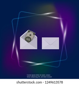 Set of two blank envelope with money neon light  icon. Flat An envelope template icon. Layers grouped for easy editing illustration. For your design