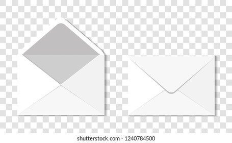 Set of two blank realistic envelopes for documents. An envelope template for your design on transparent background. Layers grouped for easy editing illustration. For your design.