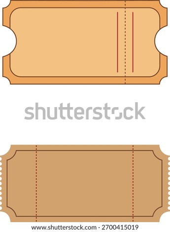 Set of two blank vintage-style ticket or coupon templates with perforations and tear-off sections. Ideal for event entry, raffle, movie, or discount offers