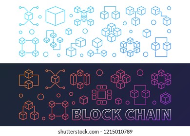 Set of two Block Chain colorful banners in outline style. Vector illustration