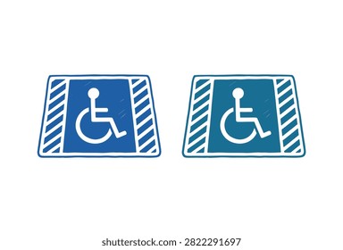 A set of two blue handicap parking space icons featuring the international symbol of access for wheelchair users and disabled individuals in a flat graphic style.