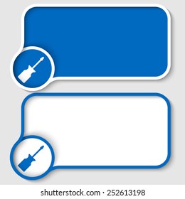 set of two blue text frames and screwdriver