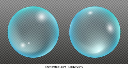 Set of two blue water bubbles isolated on a transparent background